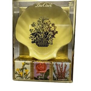 DuCair Yellow Porcelain Shell and 3 Floral Bath Cubes NWT